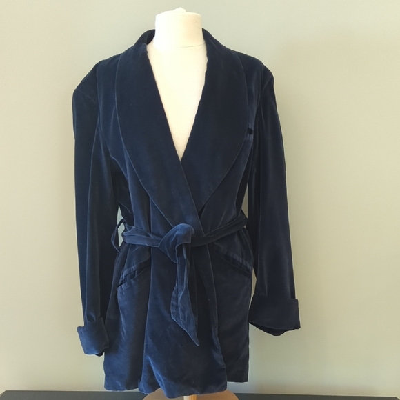 Bergdorf Goodman Men's 100%cotton Velvet Smoking Jacket. Vintage. Navy Large - Picture 1 of 9